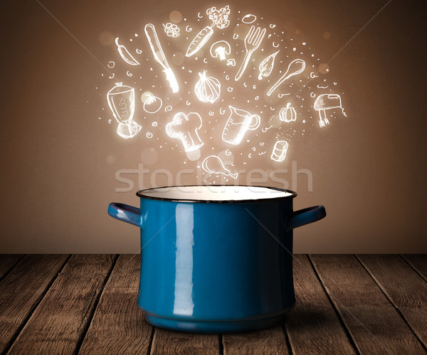 Stock photo: cooking icons coming out from cooking pot
