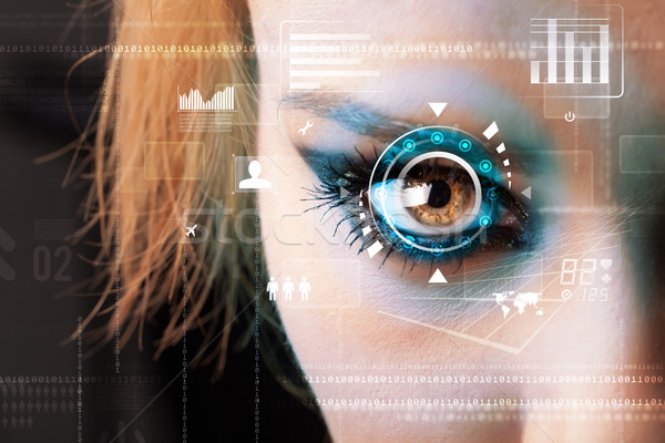 Gelecek kadın teknoloji göz panel bilgisayar Stok fotoğraf © ra2studio