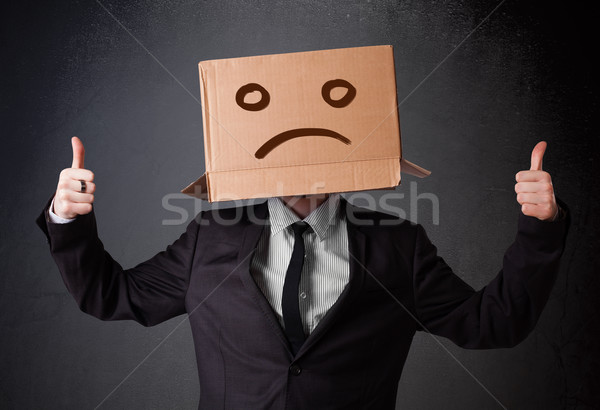 Biznesmen karton głowie smutne stałego Zdjęcia stock © ra2studio