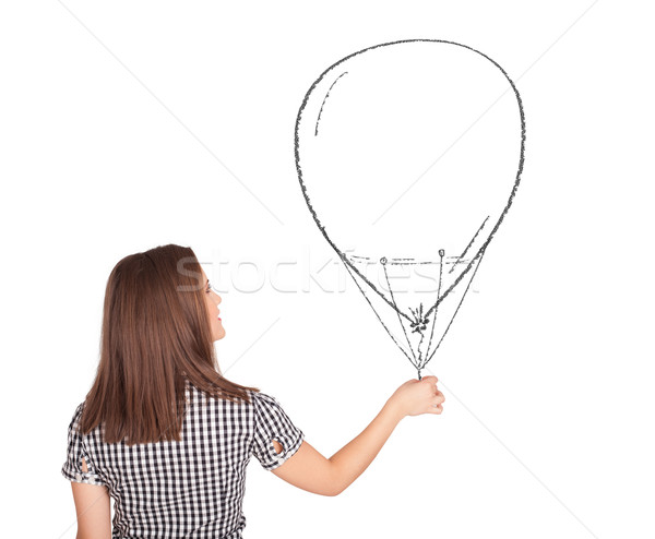 Stockfoto: Mooie · vrouw · ballon · tekening · mooie · jonge · vrouw