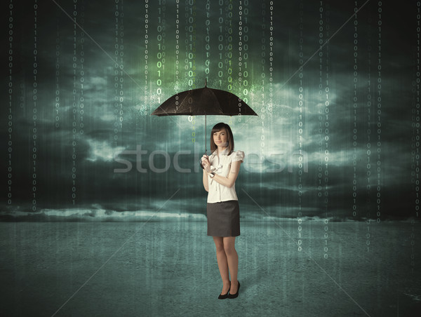Business woman standing with umbrella data protection concept Stock photo © ra2studio
