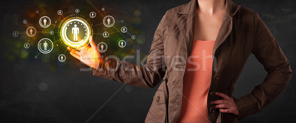 Foto stock: Moderna · mujer · de · negocios · tocar · futuro · tecnología · red · social