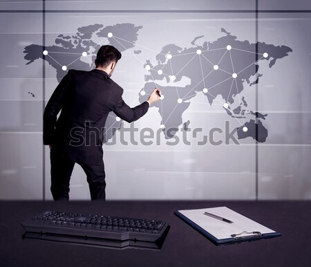 Stockfoto: Tekening · wereldkaart · jonge · kantoormedewerker