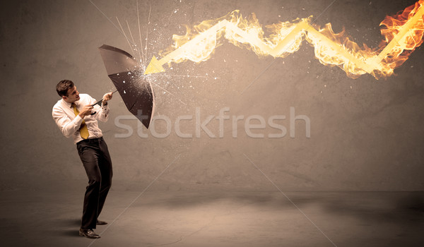 ビジネスマン 火災 矢印 傘 雨 ストックフォト © ra2studio