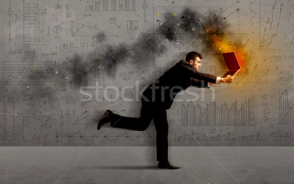 çalışma iş adamı yangın dizüstü bilgisayar acele iş Stok fotoğraf © ra2studio
