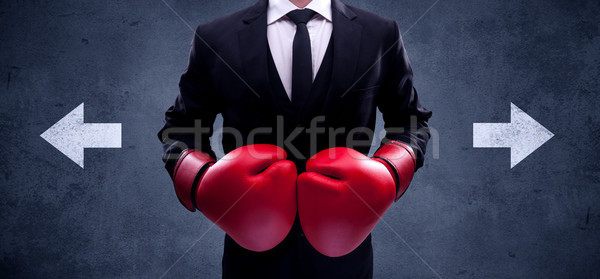 бокса Стрелки бизнесмен Постоянный красный боксерские перчатки Сток-фото © ra2studio