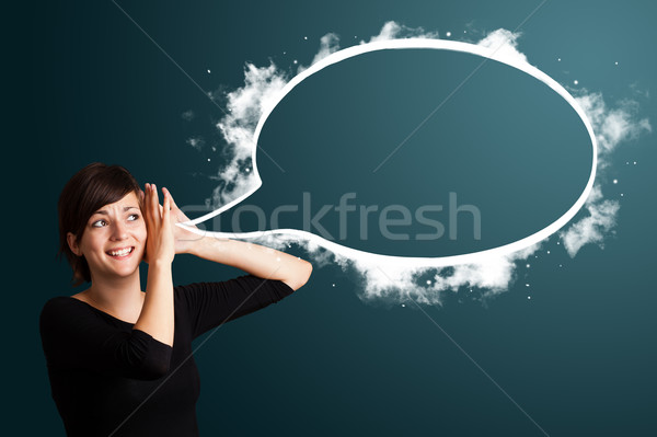 Stock photo: Young woman with abstract modern speech bubble