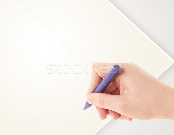 Child drawing with colorful crayon on empty blank paper Stock photo © ra2studio