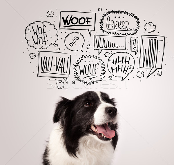 Stock photo: Cute dog with barking bubbles