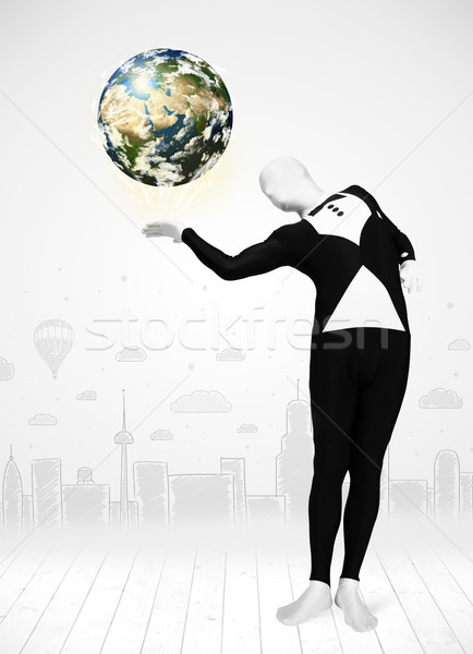 Uomo suit pianeta terra divertente Foto d'archivio © ra2studio