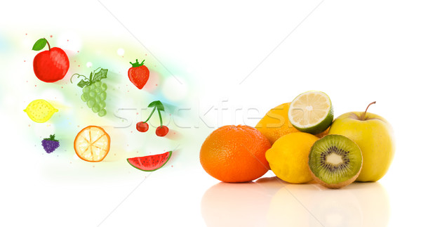 Zdjęcia stock: Kolorowy · owoce · ilustrowany · biały · żywności