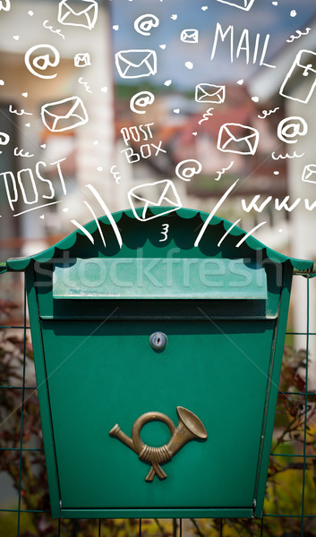Postbox with white hand drawn mail icons Stock photo © ra2studio