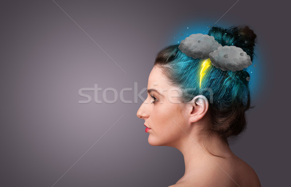 Jong meisje onweersbui bliksem hoofdpijn illustratie business Stockfoto © ra2studio