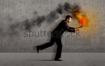 Lopen zakenman brand laptop haast business Stockfoto © ra2studio