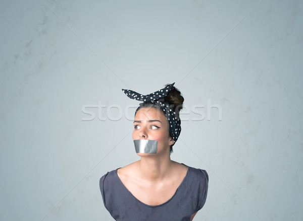 Fiatal nő száj izolált szürke arc női Stock fotó © ra2studio