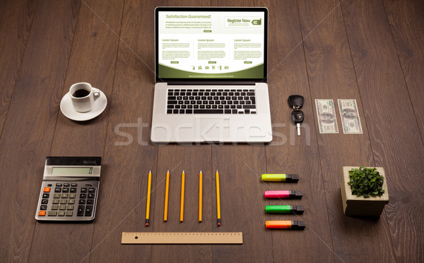 Business table with notebook computer and office accessories Stock photo © ra2studio