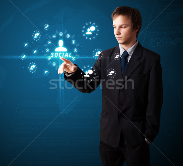 üzletember kisajtolás modern társasági ikonok Stock fotó © ra2studio