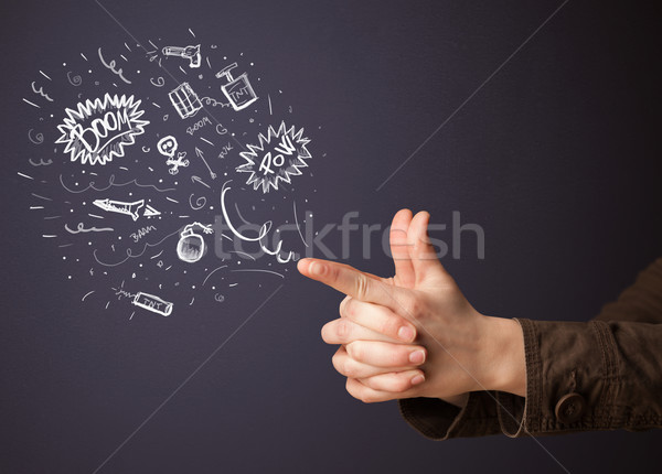 Sketched explosives coming out of gun shaped hands Stock photo © ra2studio