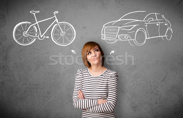 Vrouw keuze fiets auto mooie Stockfoto © ra2studio