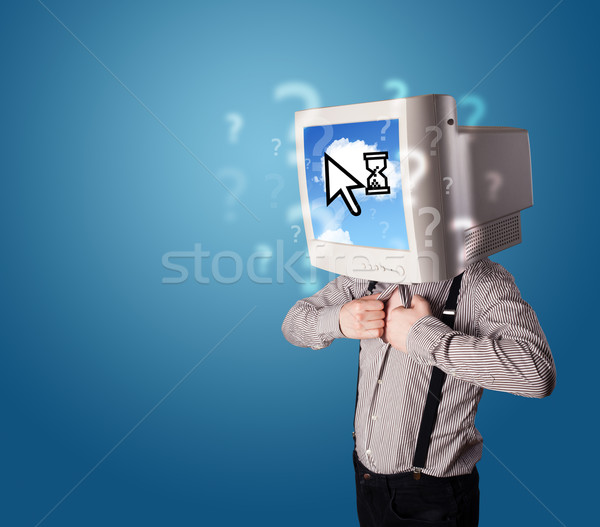 Person with a monitor head and cloud based technology on the scr Stock photo © ra2studio