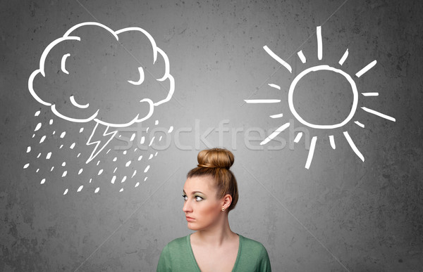 Сток-фото: женщину · Постоянный · солнце · дождь · рисунок · довольно
