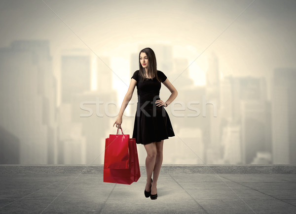Eleganten Stadt Mädchen rot Einkaufstaschen stylish Stock foto © ra2studio