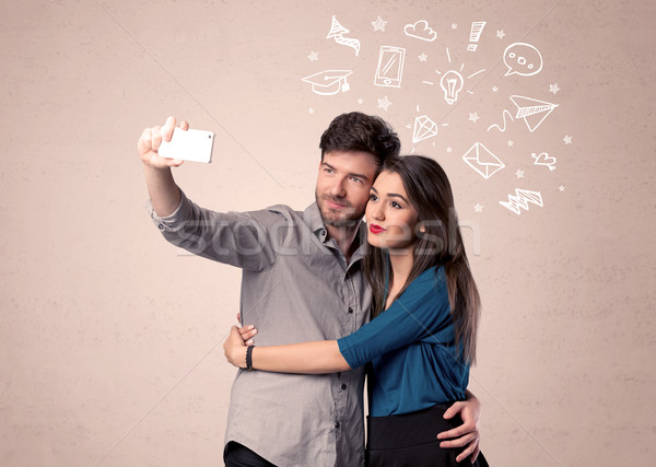 Foto stock: Pareja · toma · pensamientos · ilustrado · amor