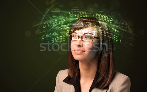 Iş kadını bakıyor yüksek teknoloji numara bilgisayar Stok fotoğraf © ra2studio
