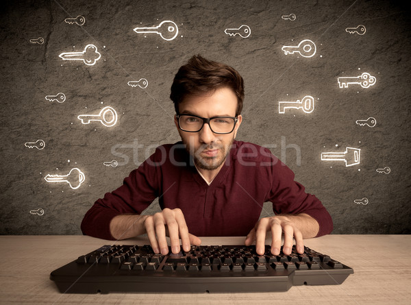 Nerd ragazzo parola d'ordine tasti Foto d'archivio © ra2studio