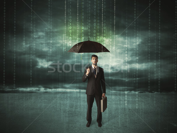 Homme d'affaires permanent parapluie protection des données affaires homme [[stock_photo]] © ra2studio