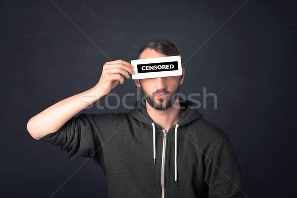 Funny guy with censored sign paper Stock photo © ra2studio