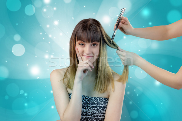 Graceful woman getting ready with shiny background Stock photo © ra2studio