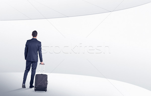 Geschäftsmann Koffer Fuß Wartezimmer zurück weiß Stock foto © ra2studio