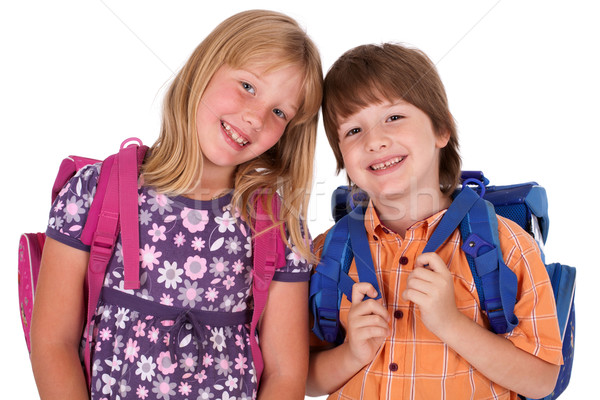 Kinderen poseren terug naar school familie glimlach boek Stockfoto © ra2studio