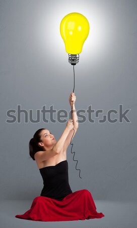 Stockfoto: Mooie · dame · gloeilamp · ballon · jonge · vrouw