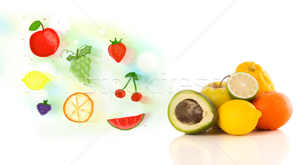 Сток-фото: красочный · плодов · рисованной · иллюстрированный · белый · продовольствие
