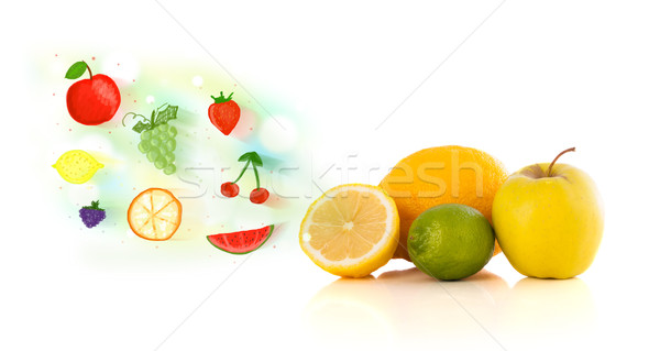 Színes gyümölcsök kézzel rajzolt illusztrált fehér étel Stock fotó © ra2studio