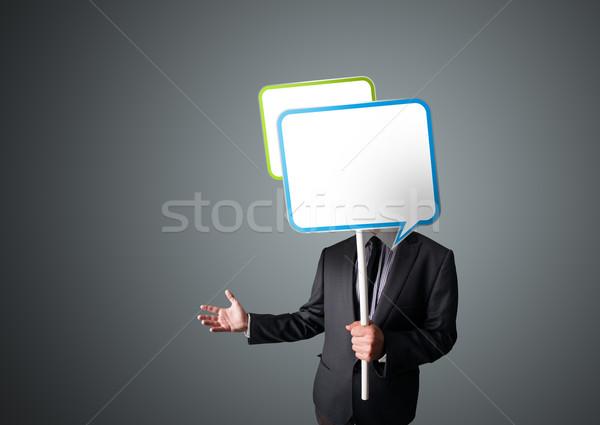 Foto stock: Empresario · bocadillo · pie · vacío · cabeza