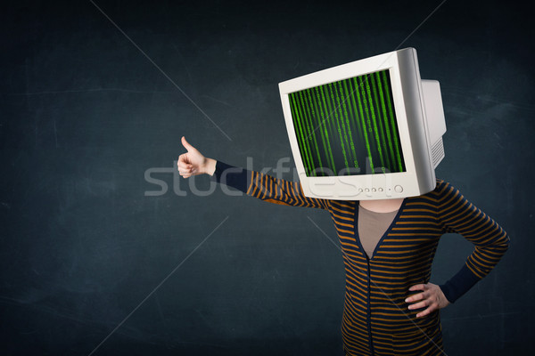 Cyber human with a monitor screen and computer code on the displ Stock photo © ra2studio