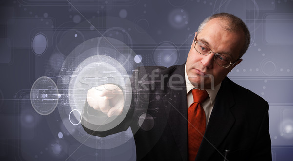 ビジネスマン 触れる 抽象的な ハイテク ボタン ストックフォト © ra2studio