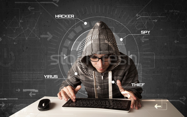 Fiatal hacker futurisztikus hackelés személyes információ Stock fotó © ra2studio