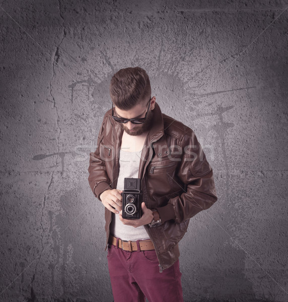 Elegancki mężczyzna broda okulary moda Zdjęcia stock © ra2studio