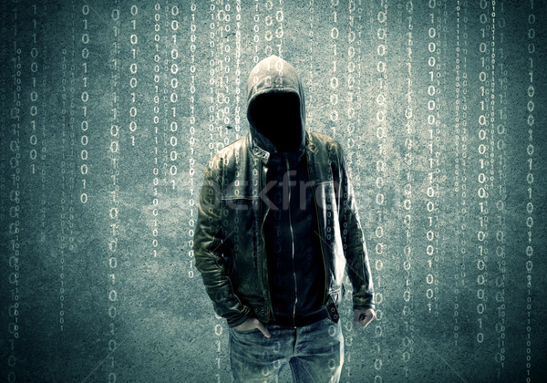 Angry mysterious hacker with numbers Stock photo © ra2studio