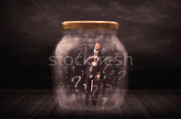 Imprenditore bloccato jar punti interrogativi business vetro Foto d'archivio © ra2studio