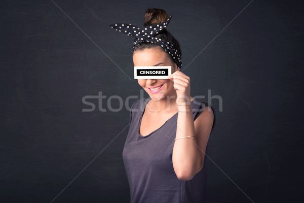 Stock photo: Pretty girl with censored paper sign