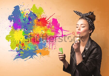 Cute fille coloré Splash graffitis [[stock_photo]] © ra2studio