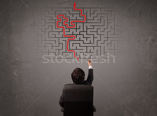 Business man looking at a maze and the way out  Stock photo © ra2studio