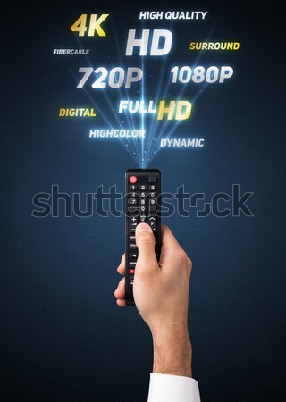 Hand with remote control and multimedia properties Stock photo © ra2studio