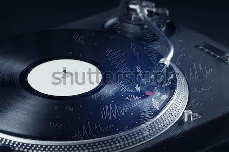 Turntable jouer musique dessinés à la main croix lignes [[stock_photo]] © ra2studio