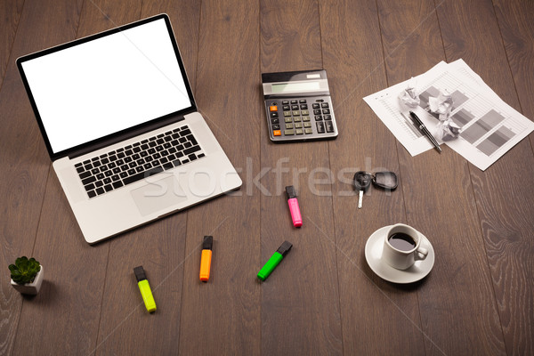 Business Schreibtisch Bürobedarf modernen Laptop weiß Stock foto © ra2studio